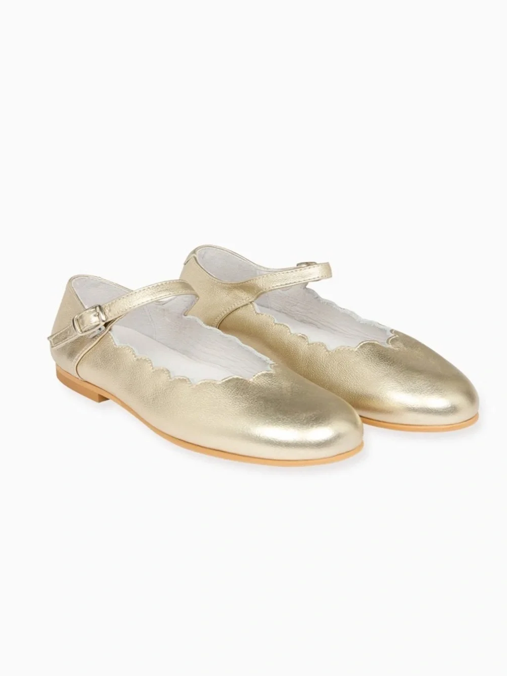 La Coqueta Gold Scalloped Mary Jane Shoes Girls EU 27 US 10 Soft Nappa Leather